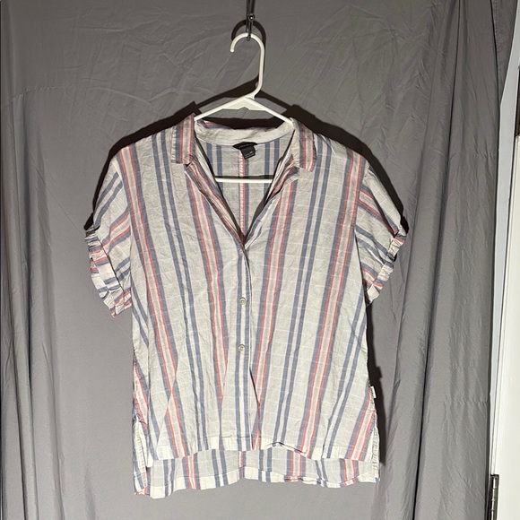 Eddie Bauer Tops - Eddie Bauer Pink and Blue Puff Sleeve Button Down Shirt